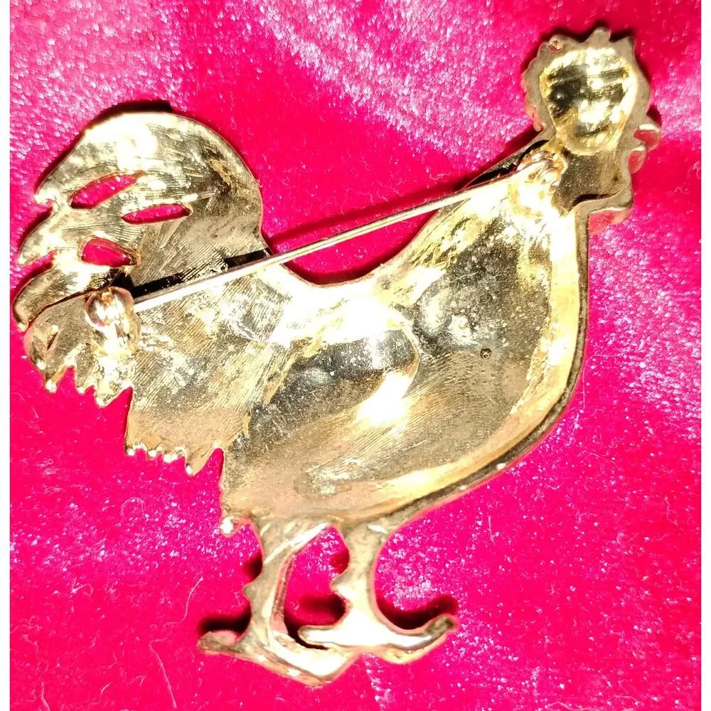 Vintage Rhinestone Enamel Rooster Brooch Gold Tone Multicolor Bird Pin 2” - Picture 2 of 2